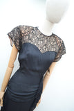 1940s Nan Parker illusion lace beaded rayon swag evening dress - Extra small Small