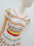 1950s Stripe glazed cotton summer dress - Medium