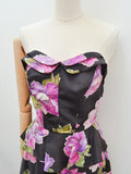 1940s Black & purple taffeta strapless peplum evening dress - Extra Small
