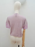 1950s Lavender purple handknitted short sleeved sweater top - Medium Large