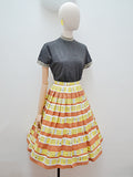 1950s Mid century print yellow stripe cotton pleated skirt - XS
