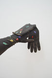 1940s Multicoloured raffia beaded embroidery suede gloves