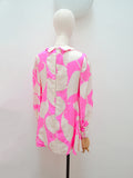 1960s Silk printed Malcolm Starr bishop sleeve shift dress - Small