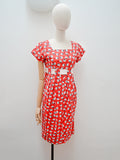 1960s Red geometric print cotton day dress - Small
