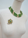 1950s Green rhinestone floral brooch