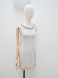 1960s Silver lurex fishnet overlay mini dress - Extra Small