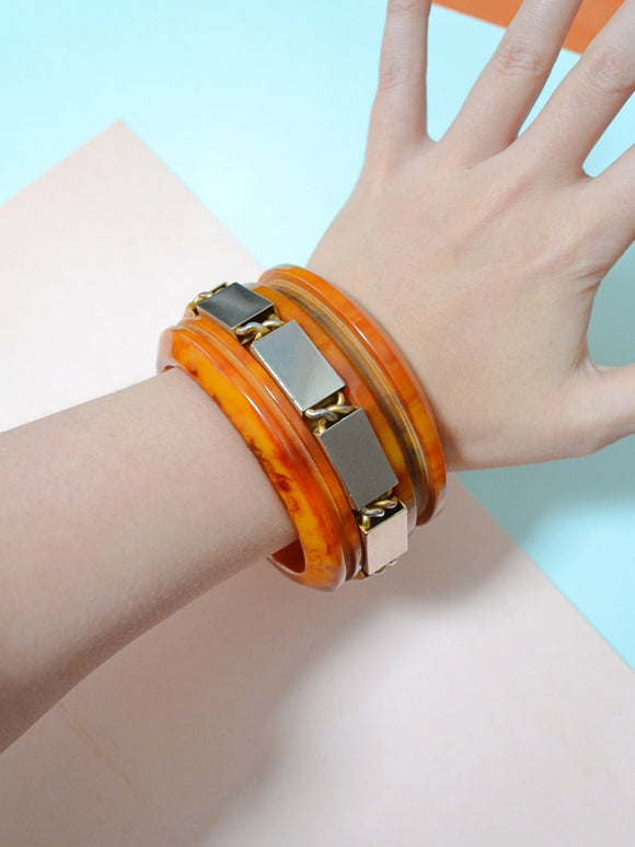 1930s Chunky marbled bakelite & metal tile bangle