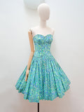 1950s Jewel tone cotton sweetheart bust summer dress - Extra Small