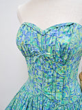 1950s Jewel tone cotton sweetheart bust summer dress - Extra Small