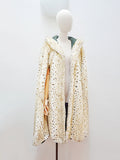 1970s Snow leopard print faux fur reversible wool hooded cape - Small Medium
