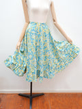 1940s 50s Double layer hem printed cotton full skirt with pocket - Extra small