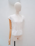 1940s White embroidered lace front rayon blouse - Medium