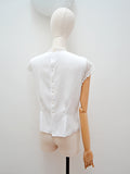 1940s White embroidered lace front rayon blouse - Medium