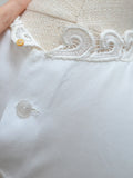 1940s White embroidered lace front rayon blouse - Medium