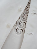 1940s White embroidered lace front rayon blouse - Medium