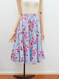 1940s 50s Bright floral cotton full skirt - Small