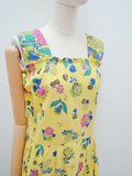 1940s Yellow seersucker cotton sun dress with floral border print - Medium