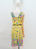 1940s Yellow seersucker cotton sun dress with floral border print - Medium