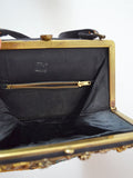 1930s Ornate brasswork beaded tapestry handbag