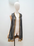 1920s Black & ochre embroidered chiffon overdress jacket - Small