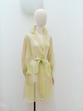 1940s Sheer chartreuse silk belted coat dress with pockets - XS S
