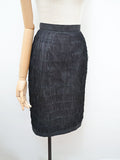 1950s 60s Black fringed pencil skirt - Extra Small