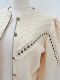 1970s 80s Pure wool Tyrollean puffed shoulder cardigan - S