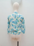 1950s Blue floral 3/4 sleeve cardigan - Small