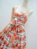 1950s Horrockses bow waist orange floral dress - Extra X small