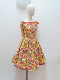 RESERVED 1950s 60s Orange gingham floral print summer dress