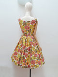 RESERVED 1950s 60s Orange gingham floral print summer dress