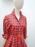 1950s Red black printed cotton St Michael shirt dress - Extra large