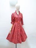 1950s Red black printed cotton St Michael shirt dress - Extra large