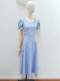 1930 40s Striped cotton puffed sleeve day dress - Small
