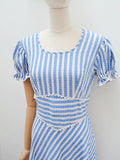 1930 40s Striped cotton puffed sleeve day dress - Small