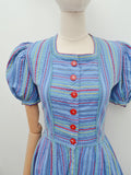 1940s Striped seersucker puffed sleeve day dress - Extra small
