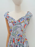 1940s Printed cotton full length evening dress - Extra small