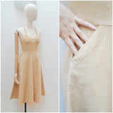 1970s does 40s Beige needlecord day dress - Extra x small