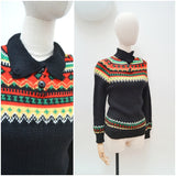 1970s Nordic handknitted wool sweater - Extra small Small