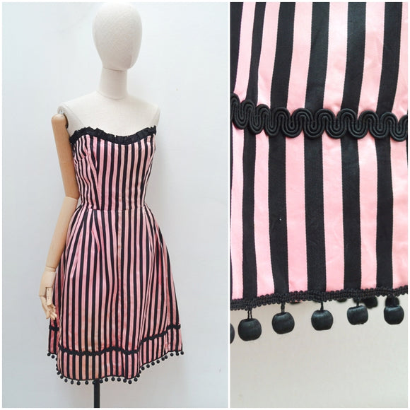 1950s Silk satin pompom hem performance dress - Small