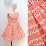 1950s Coral pink organza full skirt party dress - Extra small