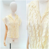 1950s Sheer cream nylon lace evening blouse - Large