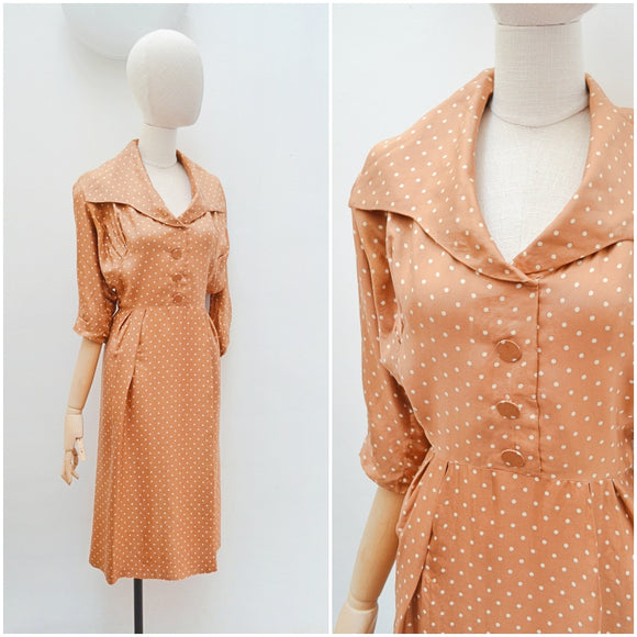 1940s Spotty silk Lucien Migno day dress - Small