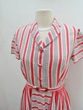 1940s Red stripe rayon day dress - Small