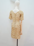 1950s Gold lame ruched wiggle dress - Extra small