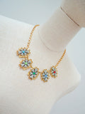 1950s Celluloid & rhinestone floral necklace