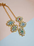 1950s Celluloid & rhinestone floral necklace
