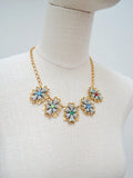 1950s Celluloid & rhinestone floral necklace