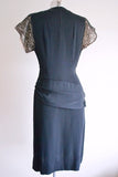 1940s Nan Parker illusion lace beaded rayon swag evening dress - Extra small Small