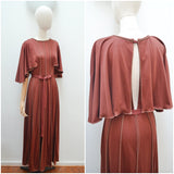 reserved 1970s Brown Jean Varon capelet sleeve maxi dress - Small